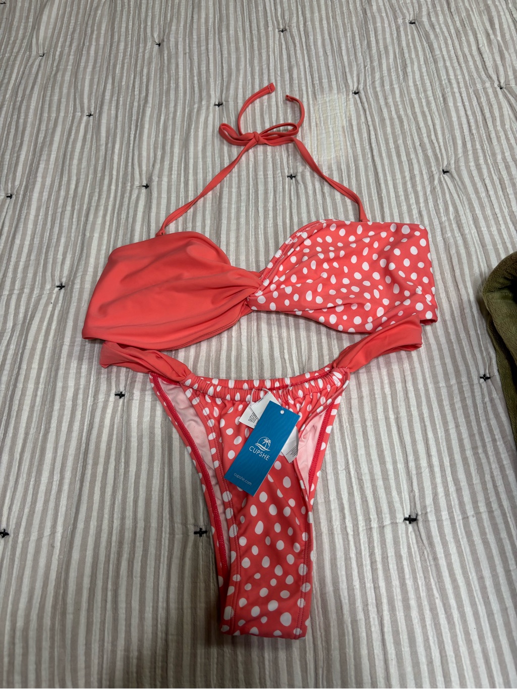 Cupshe Red Polka Dot Bikini Set - Strappy Bandeau Top & High-Cut Bottoms